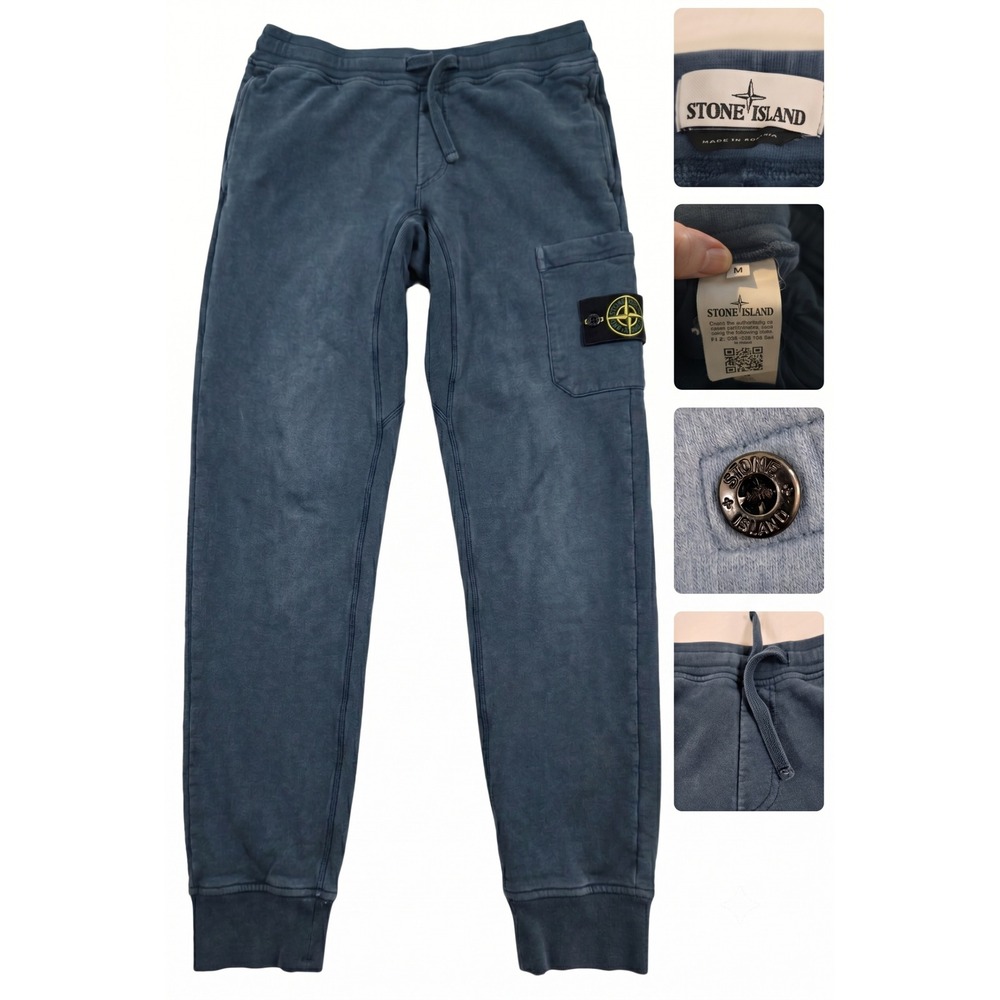 Stone Island Cargo Sweatpants Medium Blue Garment Dyed 691560320 (Certilogo)